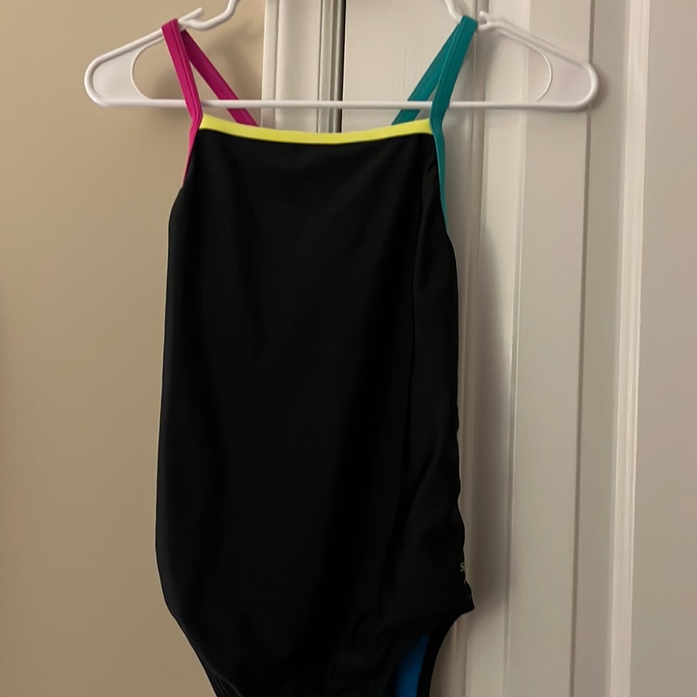 Black Speedo Pro LT swimsuit with multi-color straps (Open to any offers!!)